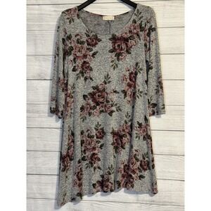 Altar'd State Women's S Asymmetrical Sweater Dress Floral Gray Knit